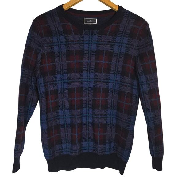 Club Room Mens Merino Wool Acrylic Blend Plaid Crew Neck Pullover Sweater Large - Picture 1 of 7